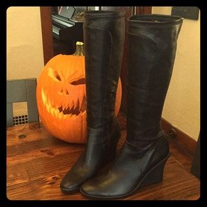 Nine West soft leather wedge boots.